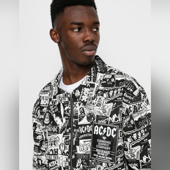DIAMOND Supply Co. X AC/DC  World Tour Black White Men's All Over Print Jacket - Picture 12 of 16
